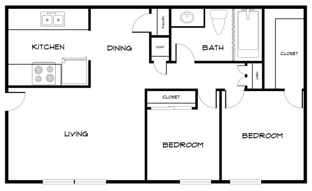the floor plan for a two bedroom apartment at The Northwood Apartments