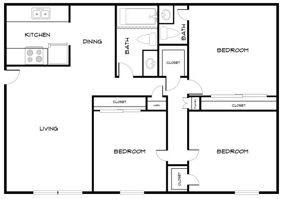 floor plan for the two bedroom apartment at The Northwood Apartments