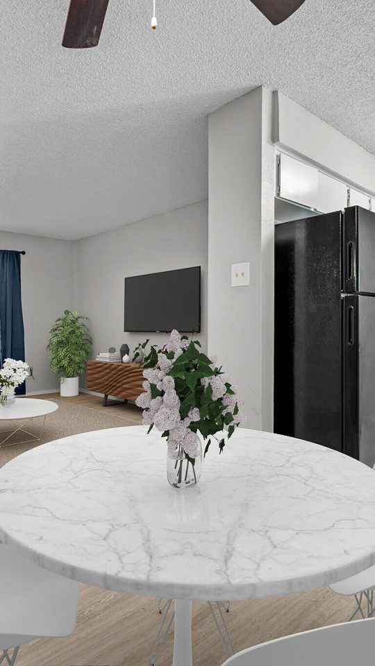 a rendering of a living room and dining room at The Northwood Apartments